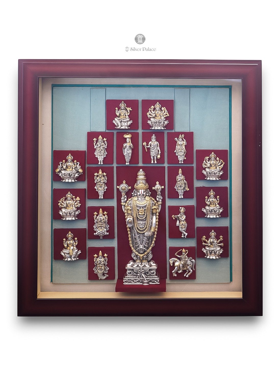 925 SILVER GOLD POLISHED GARUDA BALAJI WITH ASTALAKSHMI & DASAVATHARAM 3 in 1 PHOTO FRAME LAKSH COLLECTION