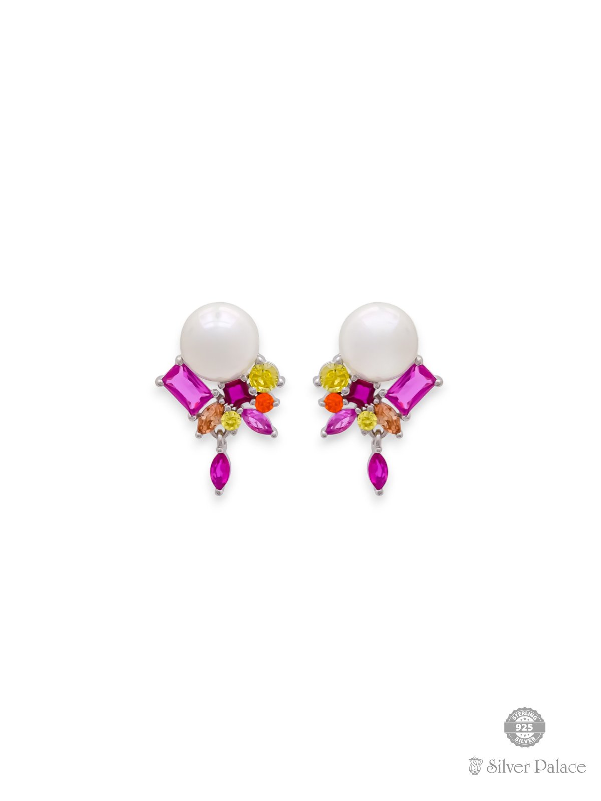 925 STERLING SILVER PEARL WITH COLOR FULL STONES EARRING FOR GIRLS PRITI COLLECTION 
