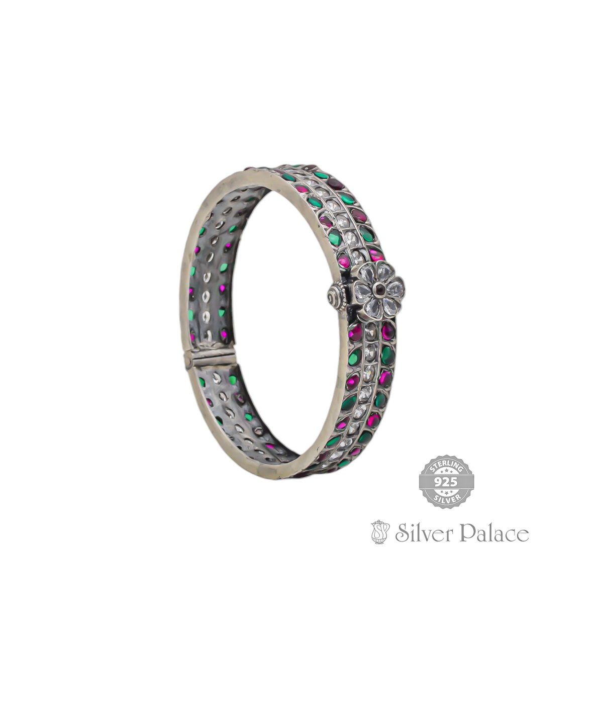 925 OXIDISED SILVER MANNJ COLLECTION FLORAL DESIGN BANGLE FOR WOMEN