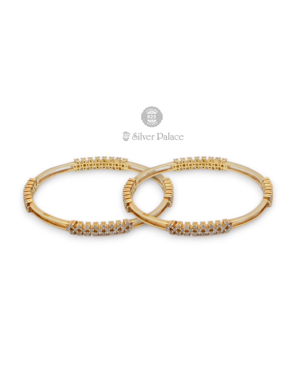 92.5 STERLING SILVER ANITE COLLECTION GOLD POLISH CZ STONE BANGLES FOR GIRLS 