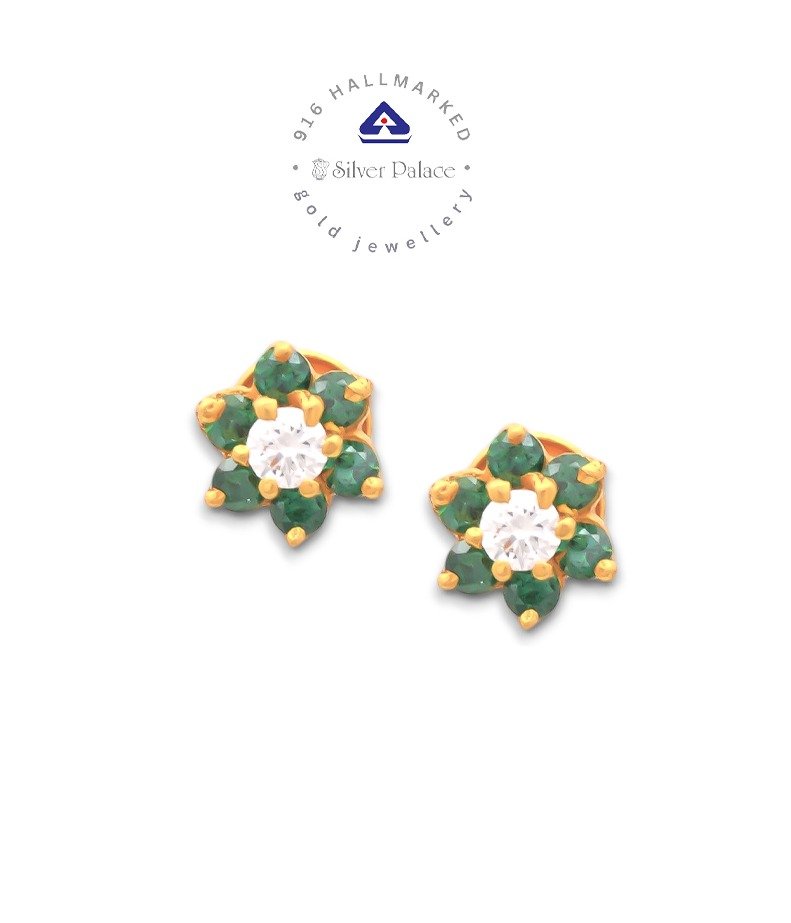  916  Gold With Kanche Collections Green Stone Studded  Earring For Girls