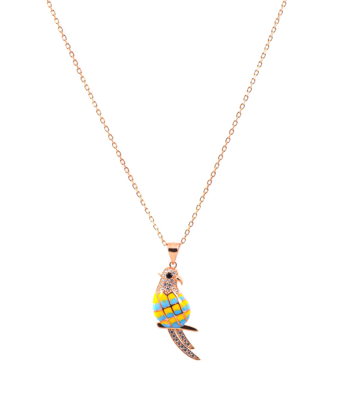 S925 Sterling Silver Featuring a two tone finish handcrafted enamel bird pendant chain for womens and grils