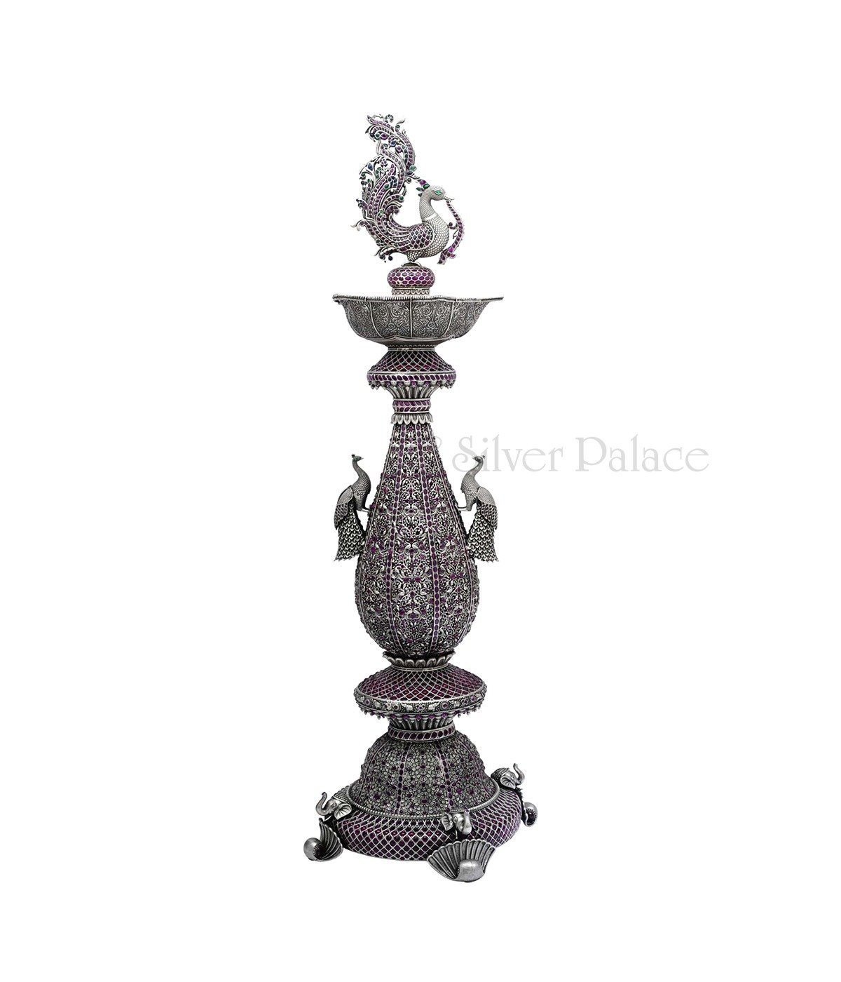 92.5 SILVER PEACOCK DESIGNED SPINEL STONE STUDDED LAMP