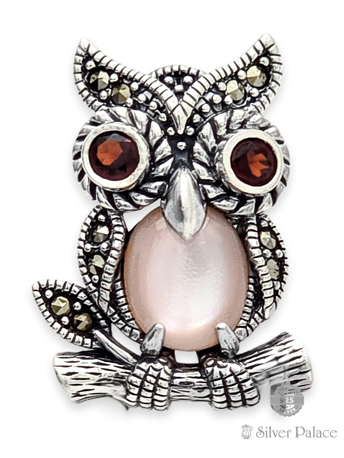 925 SILVER OWL DESIGN WITH MARCA STONE BROOCH FOR GIRLS 