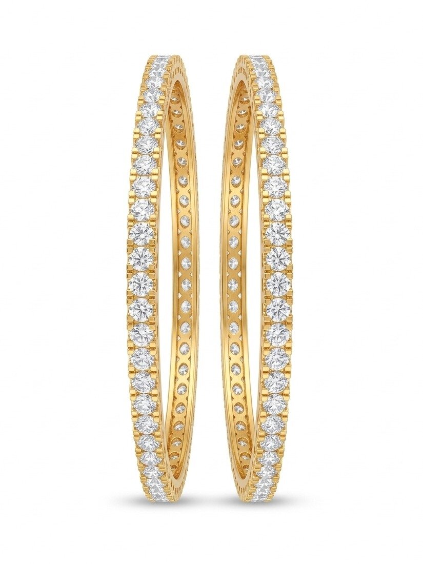 925 STERLING SILVER ANITE COLLECTION GOLD POLISH WHITE STONE BANGLES FOR WOMEN