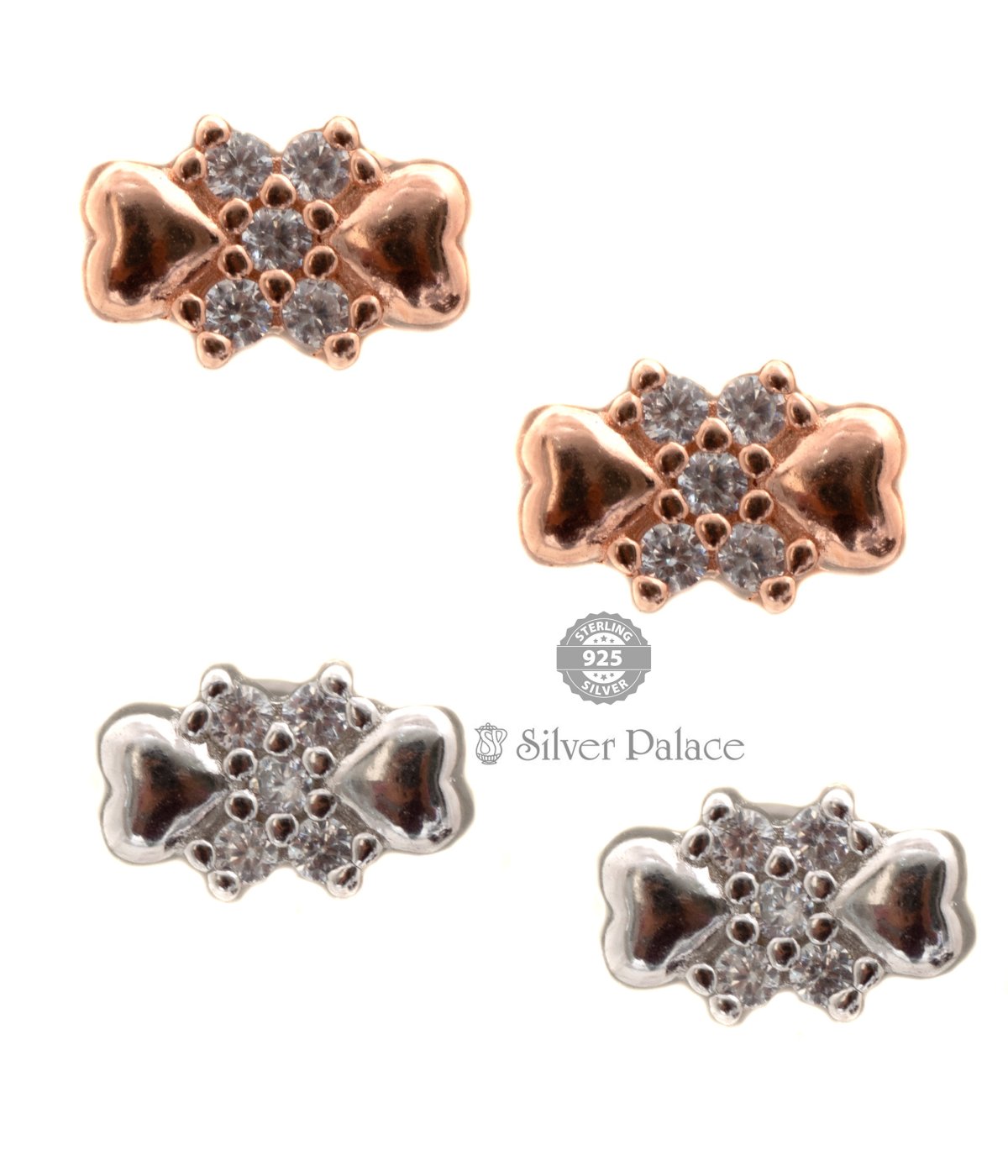 925 Silver  Solitaire Dual design  Studs Earrings for Women & Girls