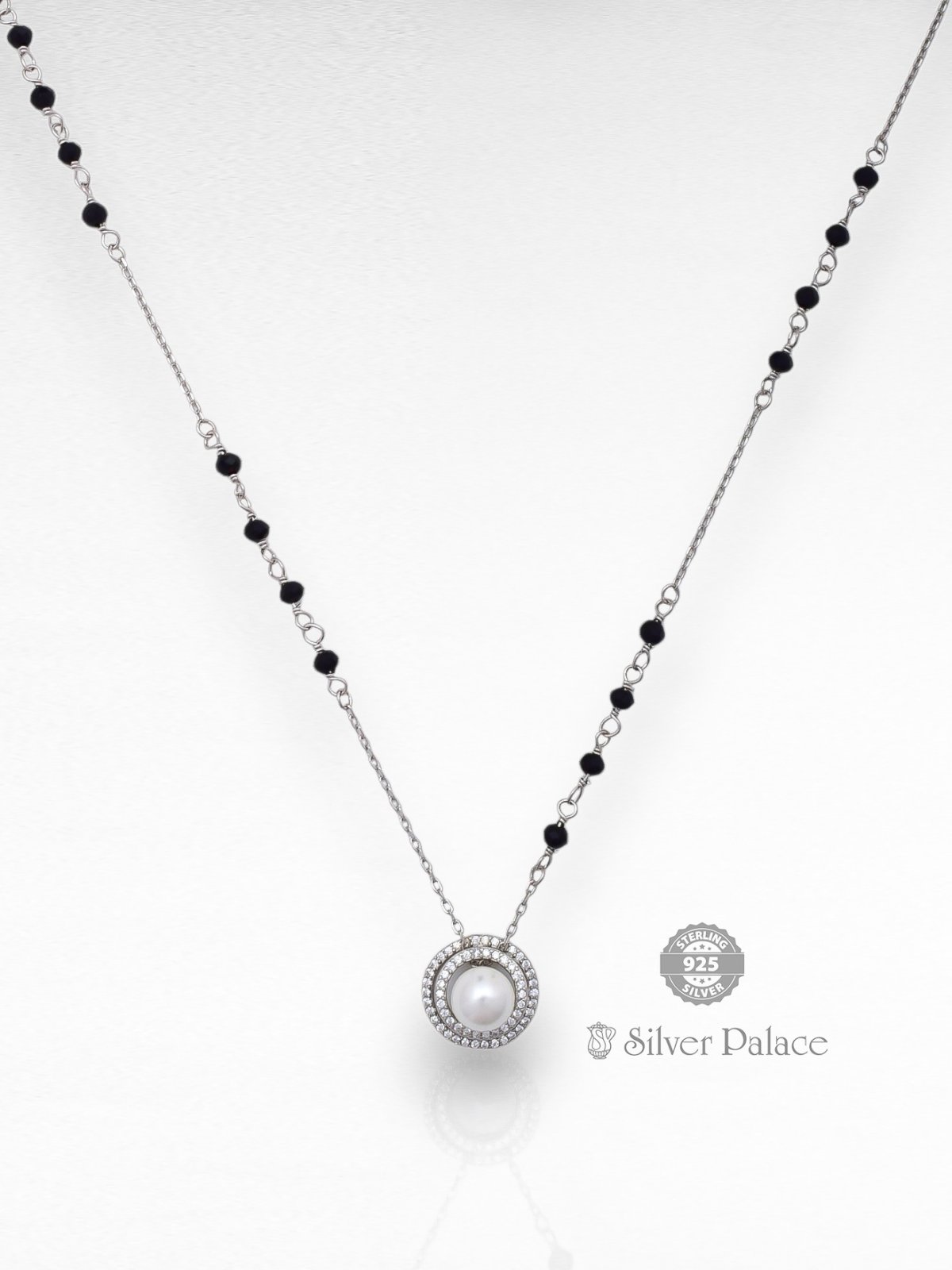925 Sterling silver pearl with white stone design mangalsutra for women 