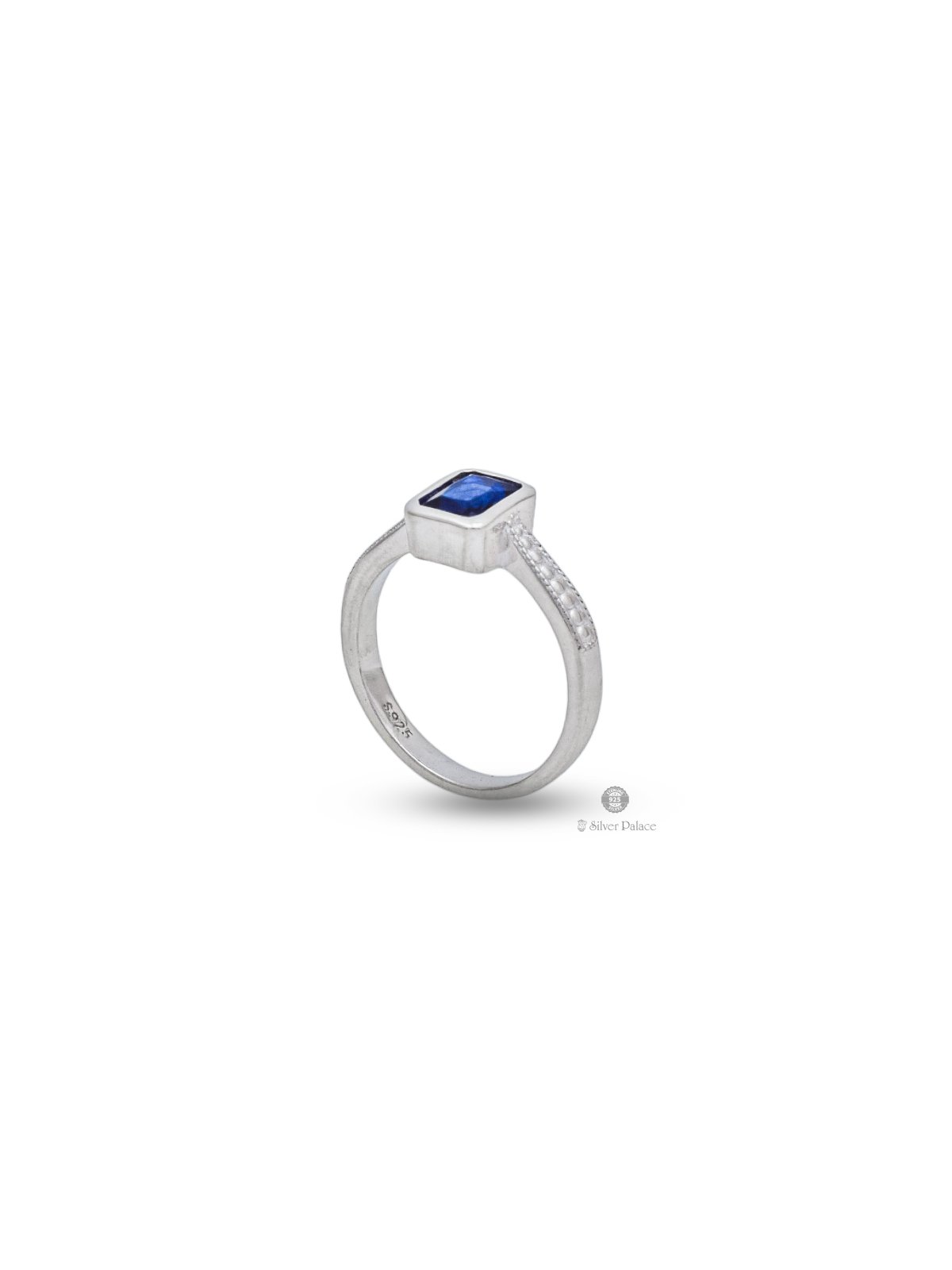 925 Sterling Silver Dotted Design Blue Stone Rashi Ring Unisex - Silver ...