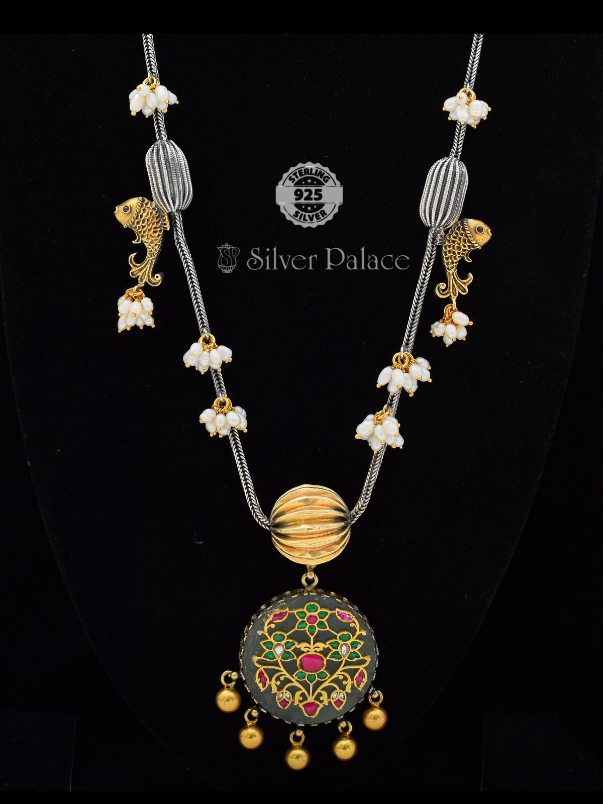 925 SILVER FISH & BALL DESIGN TRADITIONAL NECKLACE FOR WOMEN MANJJ COLLECTION