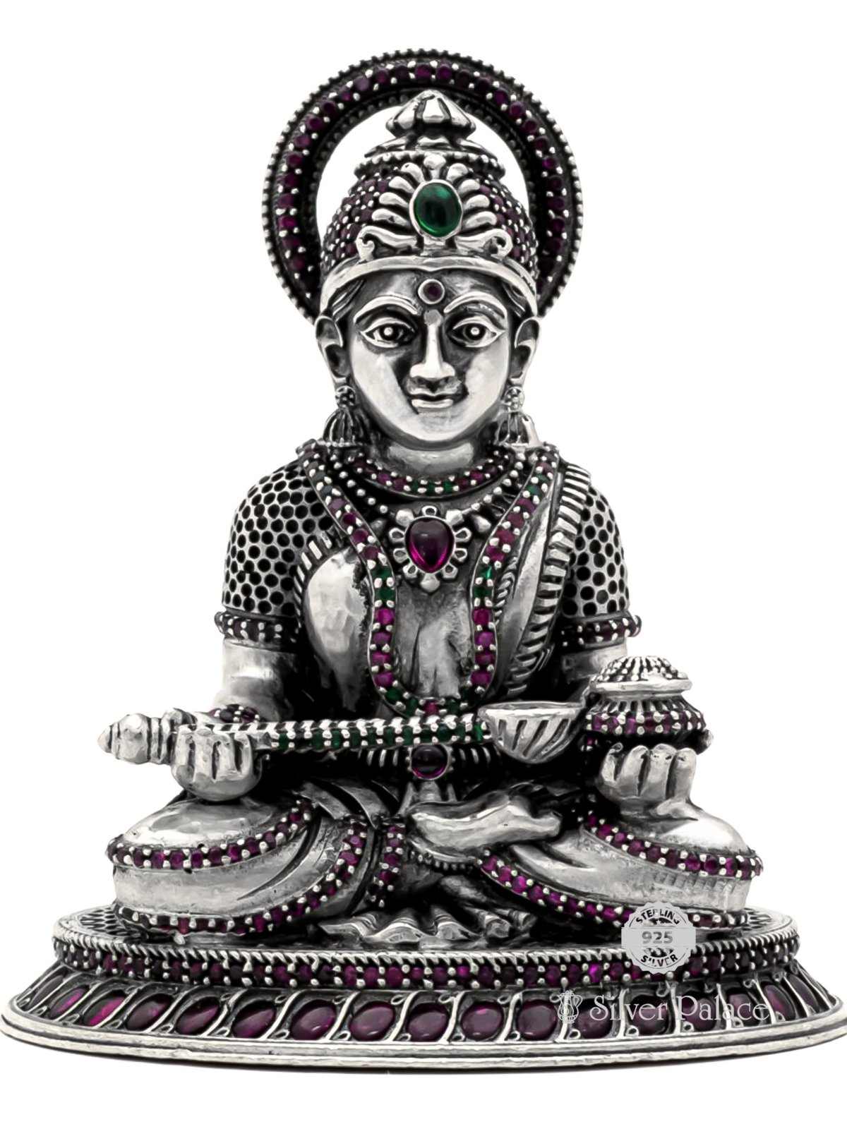 ANTIC FINISH 925 SILVER ANNAPOORANI  LC STONE IDOL WITH RUBY EMERALD 