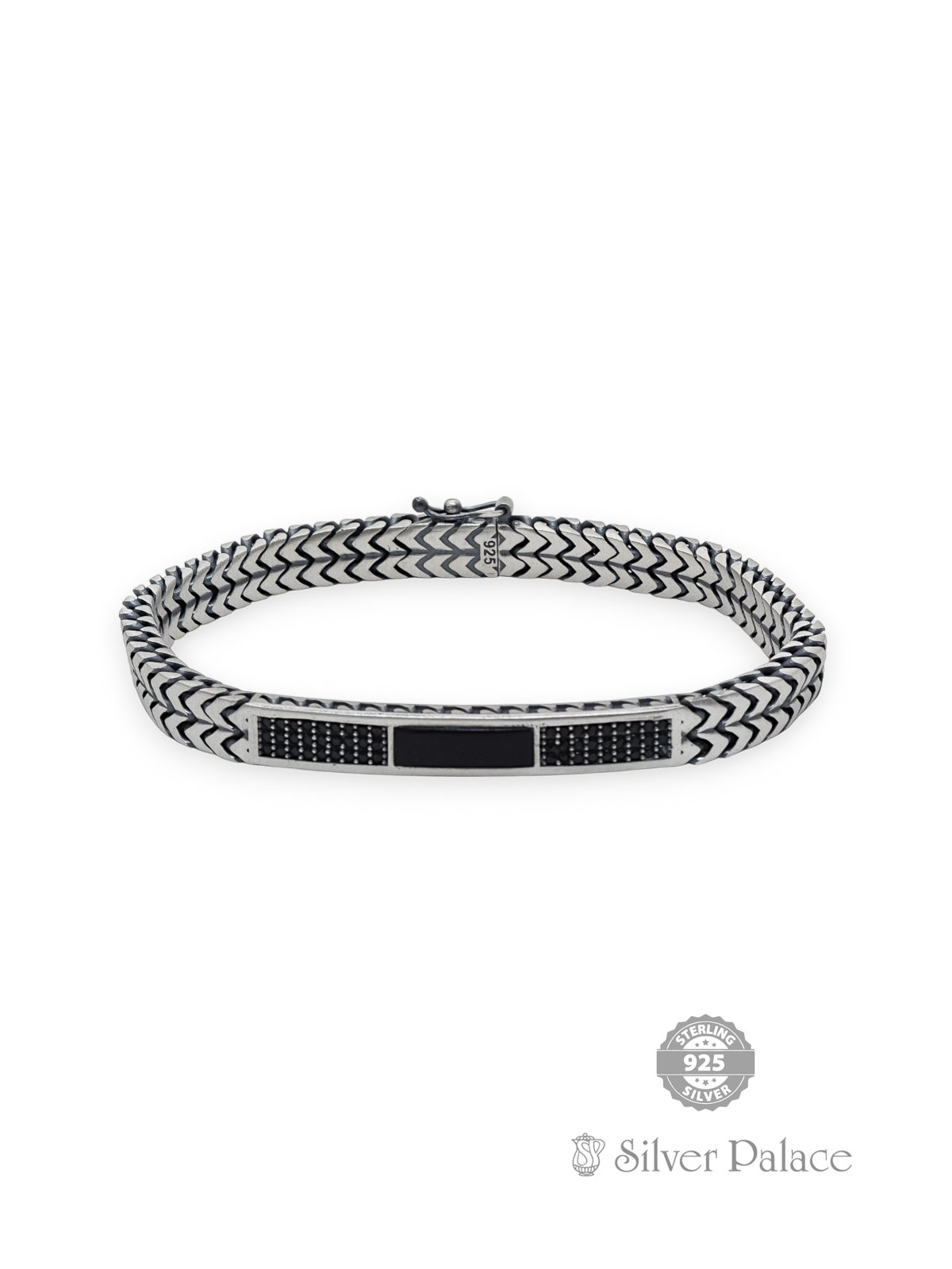 925 OXIDISED SILVER BLACK STONE TURKEY BRACELET FOR MEN MAAN COLLECTION 