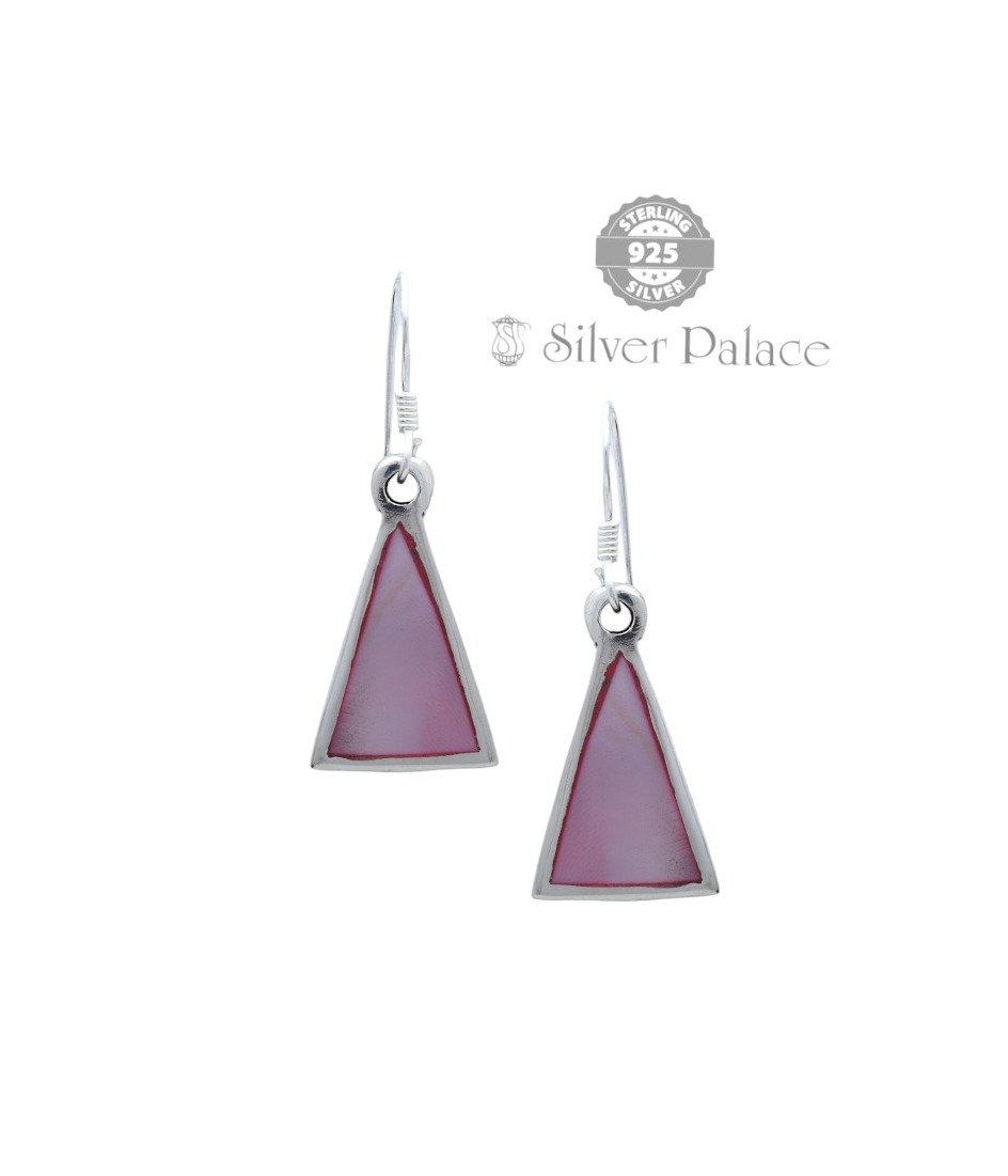 925 Sterling Silver Trishe Collection  Geometric Pink Triangle Charm Hoop Earrings
