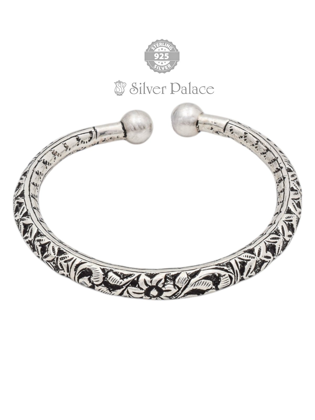 925 Sterling Silver Antique Floral Kada Maan Collection