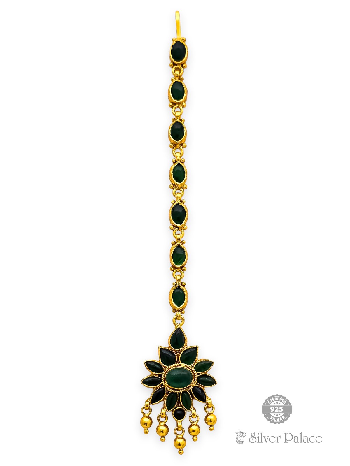 925 SILVER GOLD POLISHED GREEN STONE NETTHI CHUTTI FOR GIRLS ANITE COLLECTION 