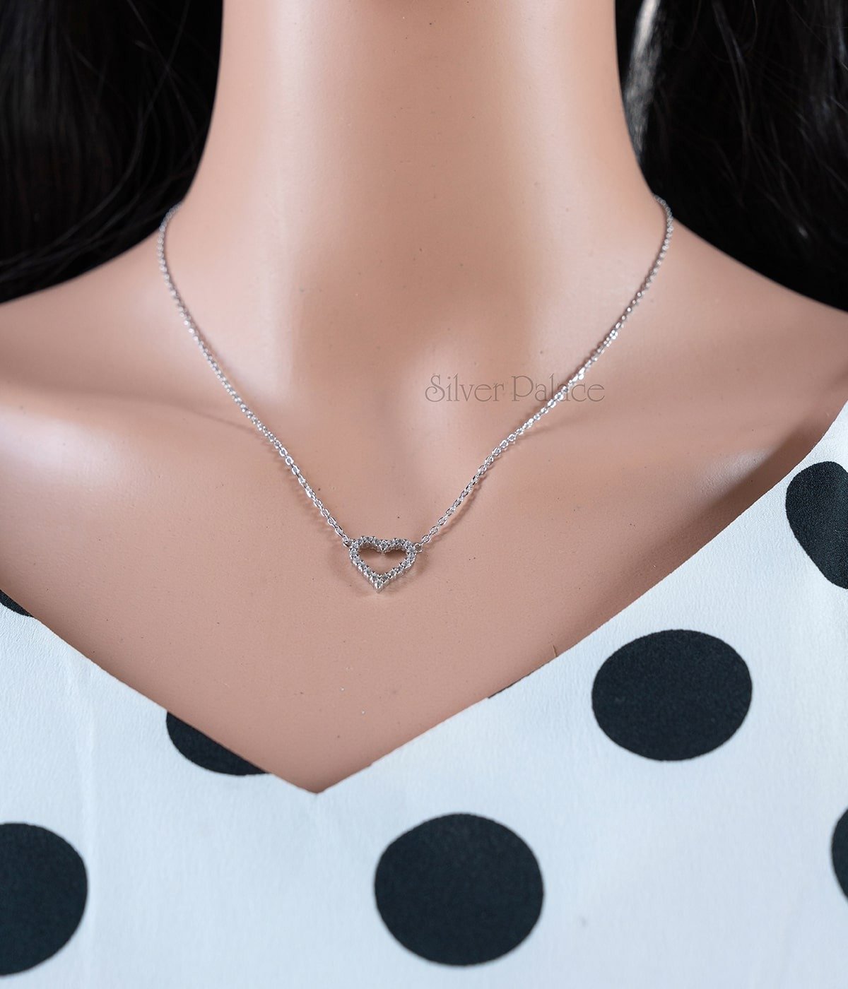 92.5 STERLING SILVER TINY HOLLOW HEART WITH STONE  PENDANT