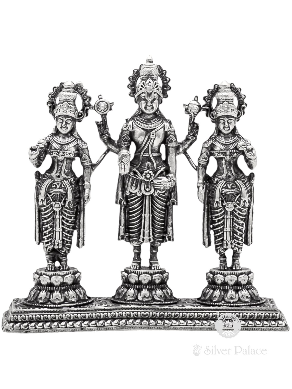 92.5 OXIDISED SILVER  LORD BALAJI WITH SRIDEVI AND BHUDEVI LC IDOL FOR POOJA
