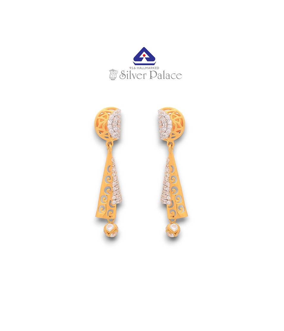  916  Gold With Kanche Collections Fancy Design & White Stone Studded Long  Earring For Girls