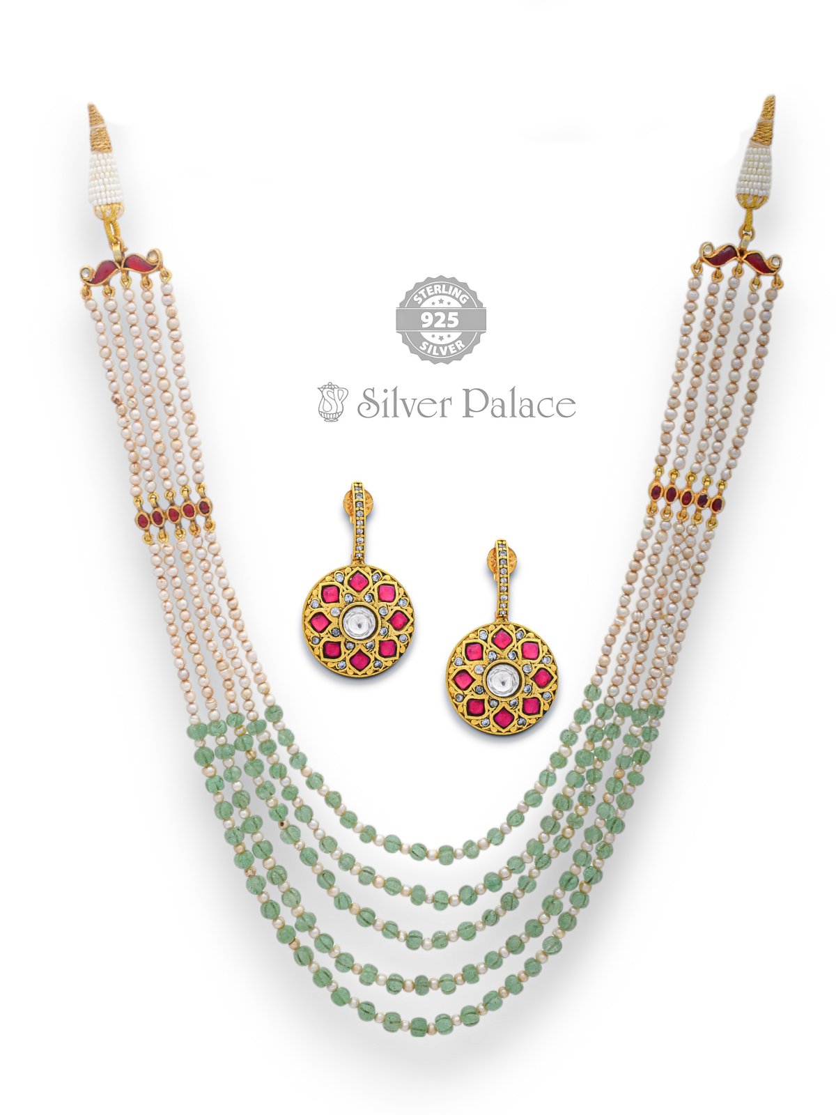 925 silver Royal Heritage Green & White Beads necklace for women anite collection