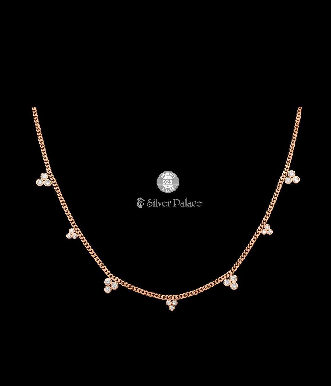 92.5 STERLING SILVER ROSE GOLD CHAIN WITH CUBIC ZIRCONIA FOR GIRLS