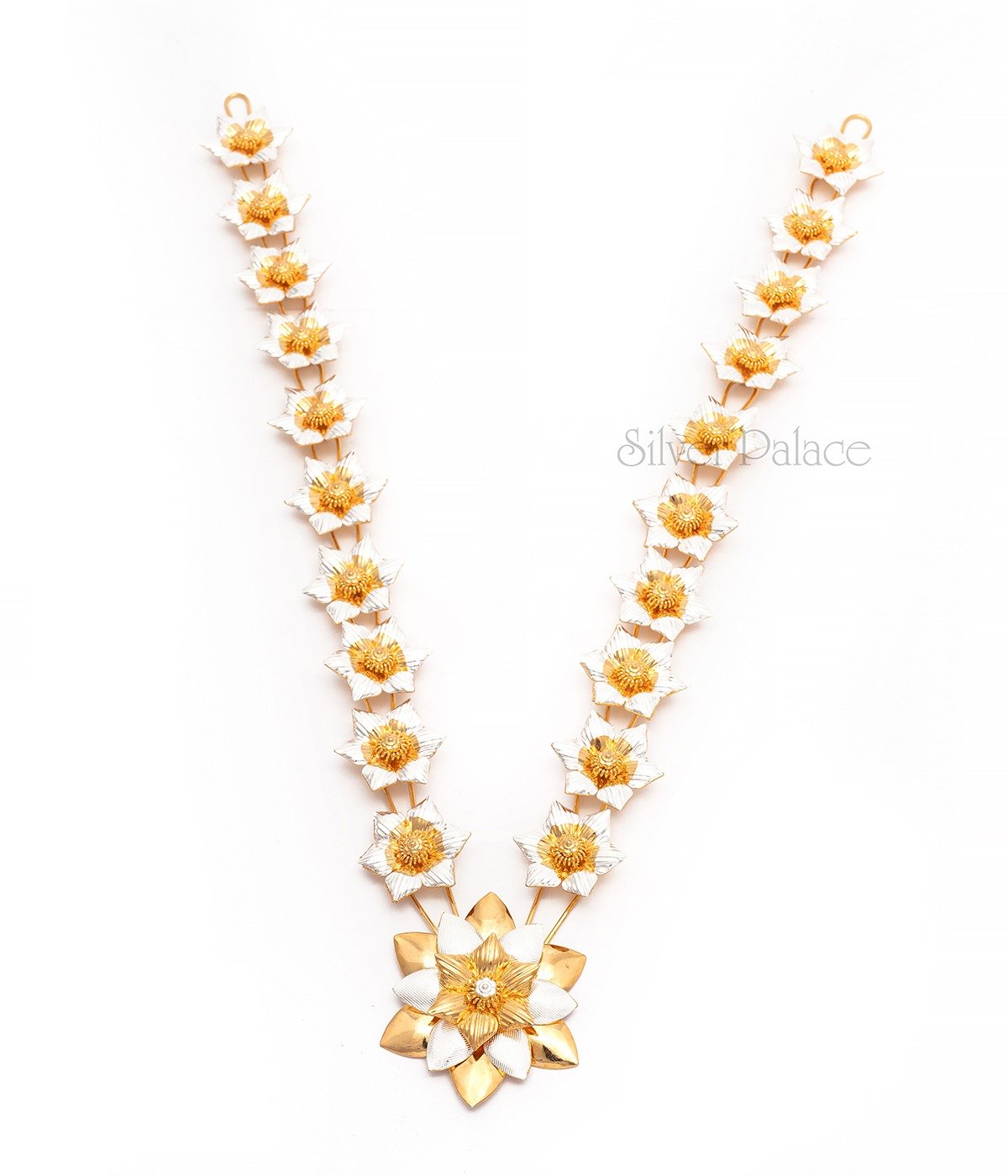   GOLD SILVER POLISHED FLORAL NECKLACE