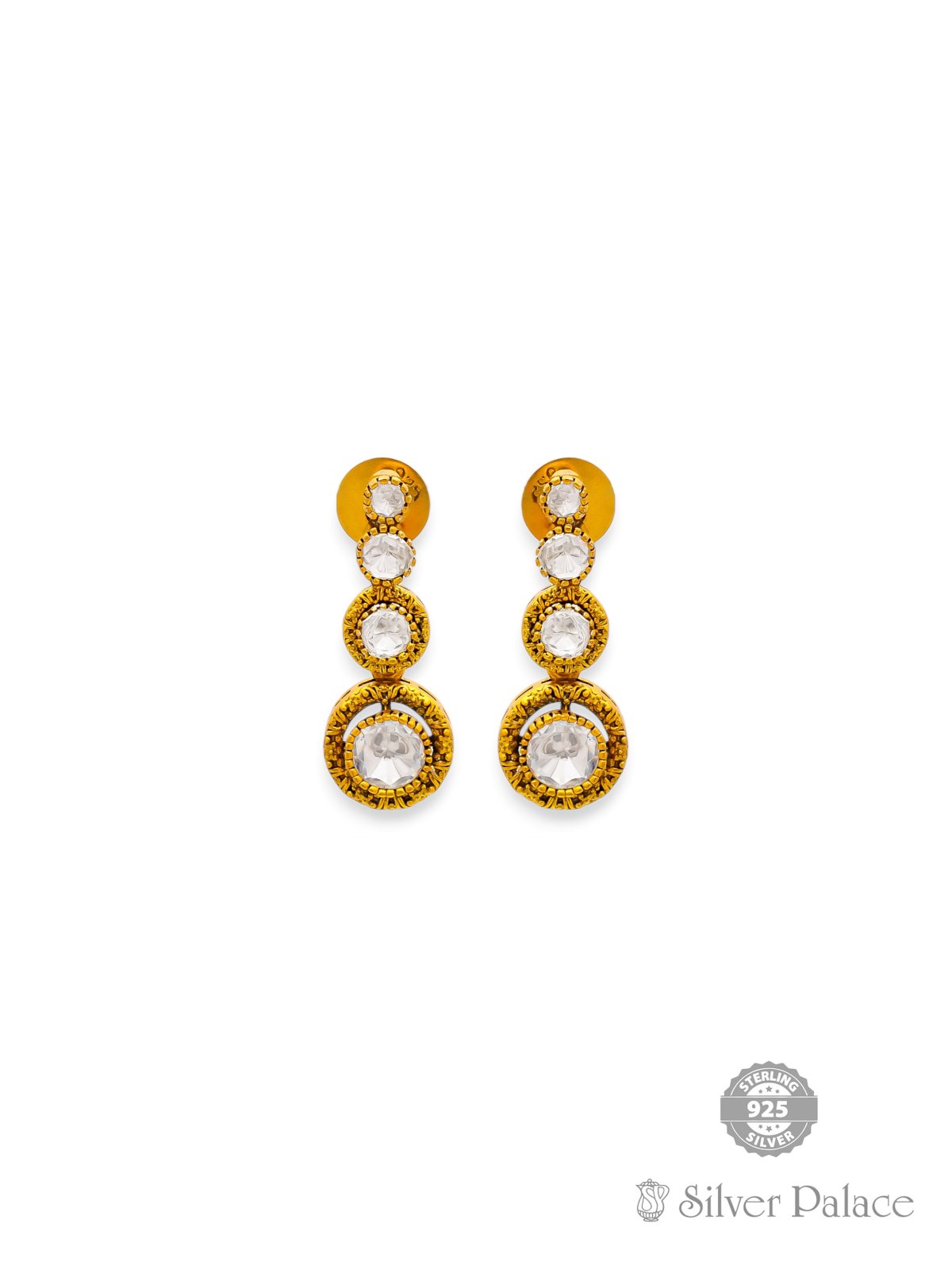 925 SILVER GOLD POLISHED HANGING STONES EARRING FOR GIRLS ANITE COLLECTION