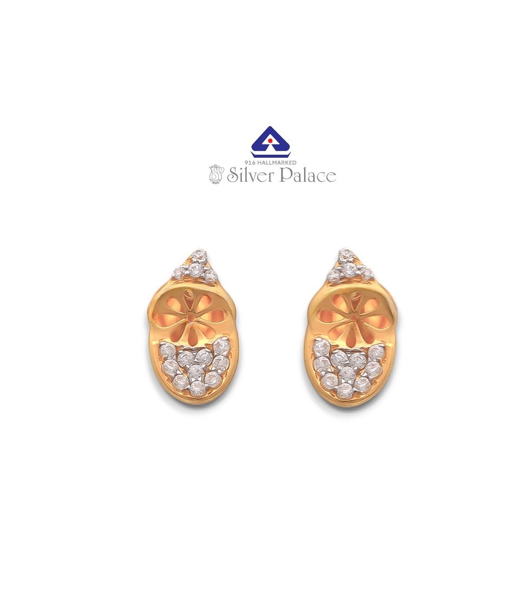  Kanche Collections 916 Pure Gold Fancy Design With CZ Stone Studedd Earr Hoops  For Girls
