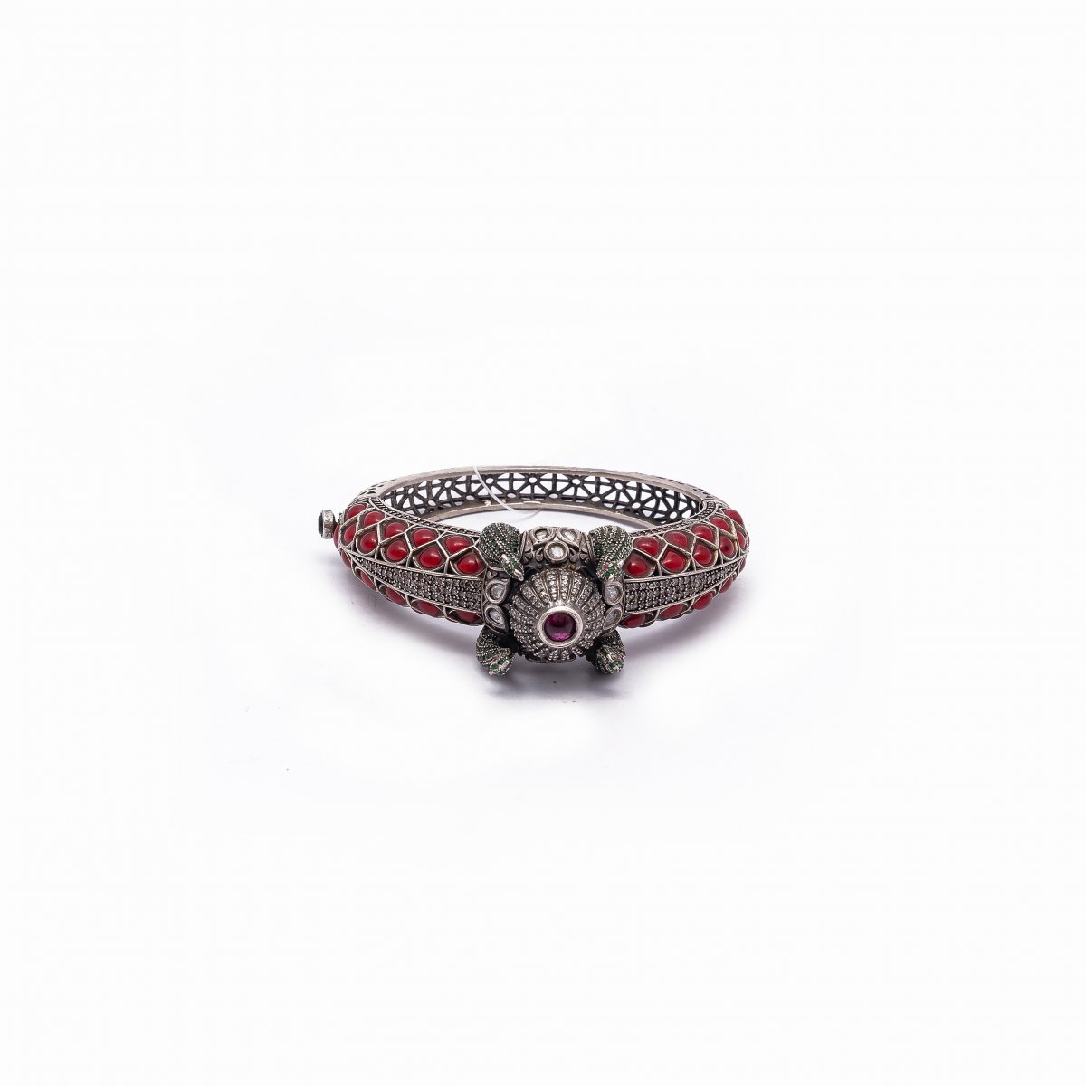 925 OXIDISED SILVER RED STONE LADIES CUFF FOR GIRLS 