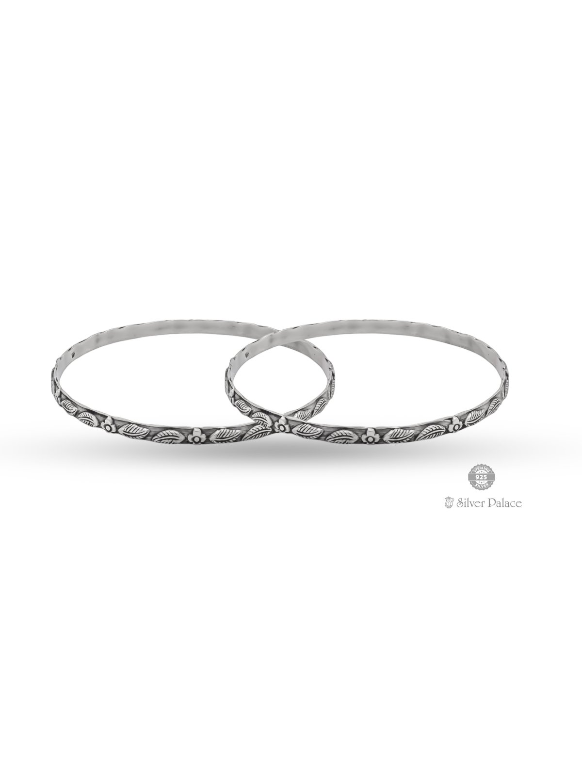 925 OXIDISED SILVER FLORAL AND LEAF DESIGN BANGLES BHAVA COLLECTION 