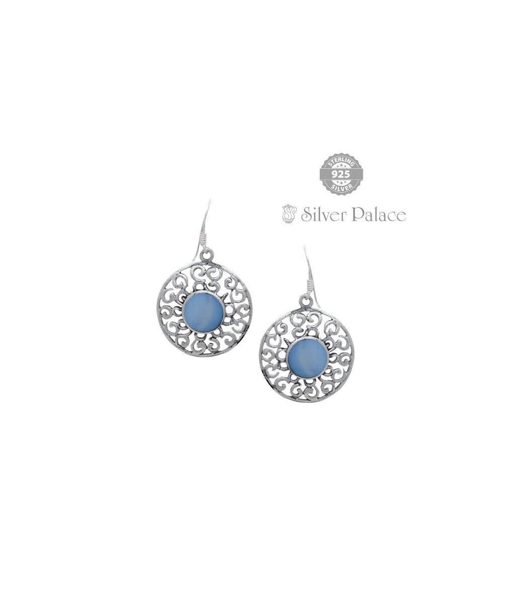 925 Silver Trishe Collections Blue Turquoise Circular With Fish Hook Earrings 