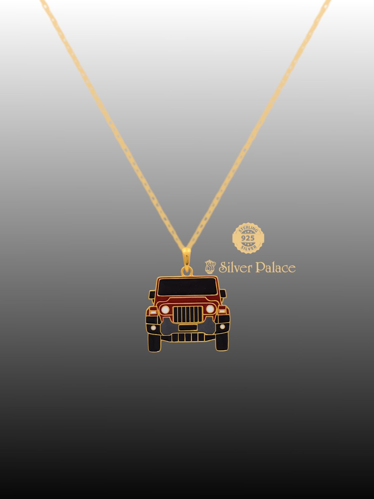  92.5 SILVER GOLD POLISH PENDANT WITH JEEP CAR DESIGN 