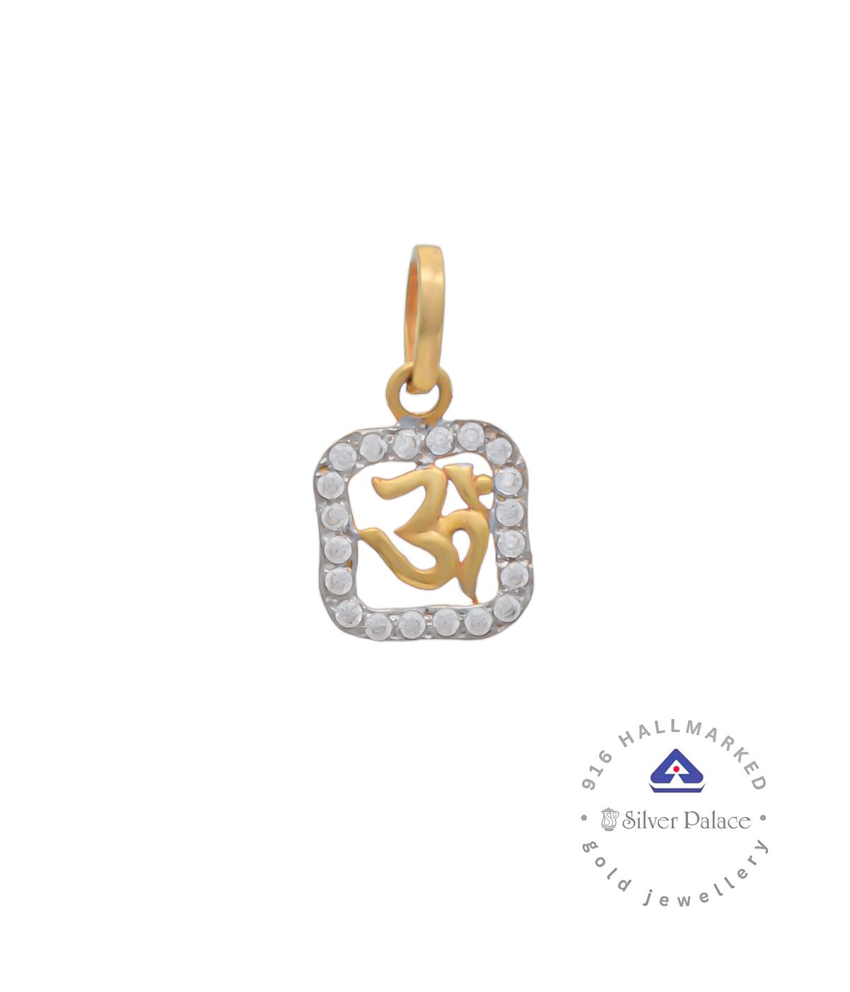 Kanche Collections 916 Pure Gold & Square Shape Design OM Divine Pendant With CZ Stone Studded For Mens & Womens 