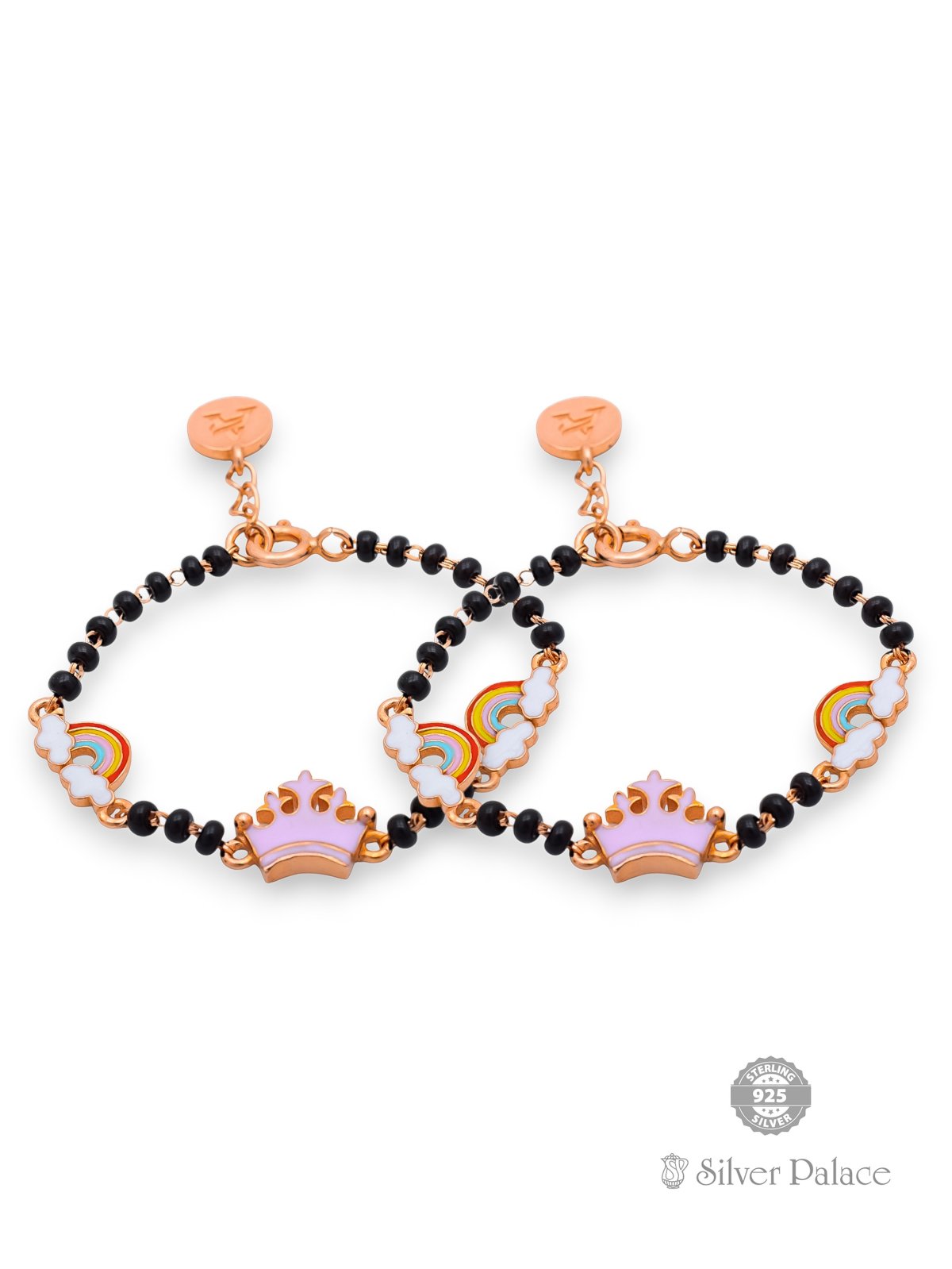 925 SILVER ROSE GOLD POLISHED RAINBOW DESIGN ANKLETS FOR KIDS ARJITA COLLECTION 
