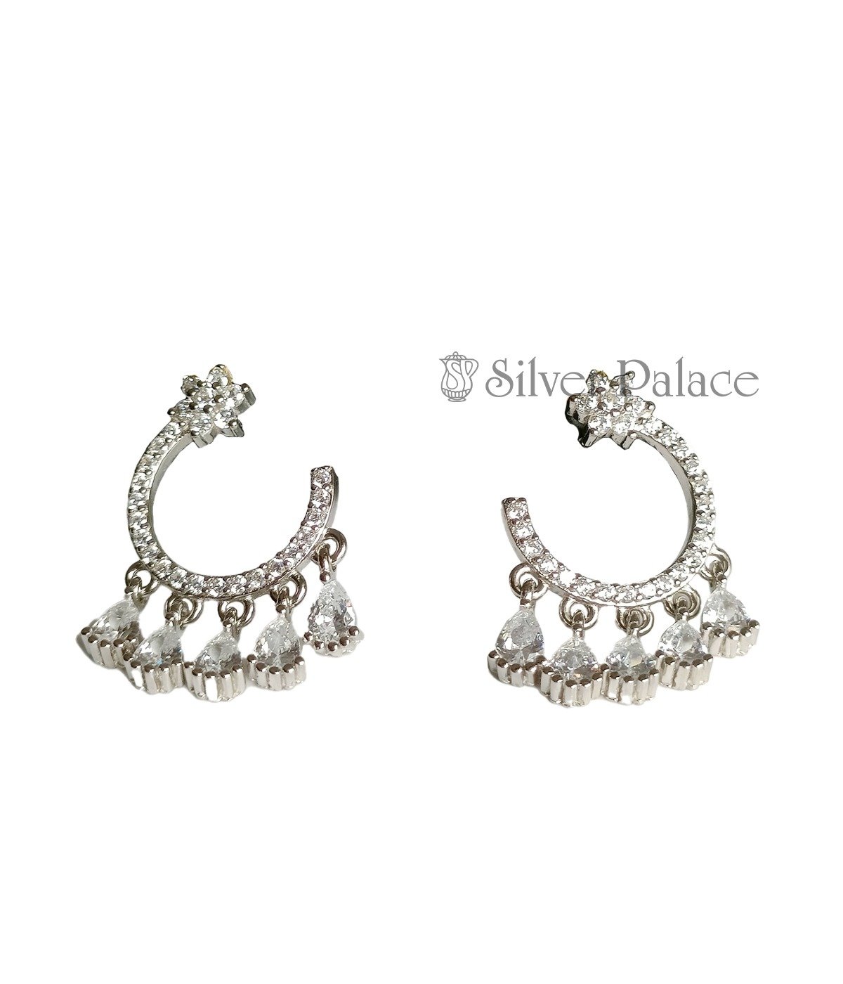 Stone hoop earrings, Pavé, Large, White, Rhodium plated | Swarovski