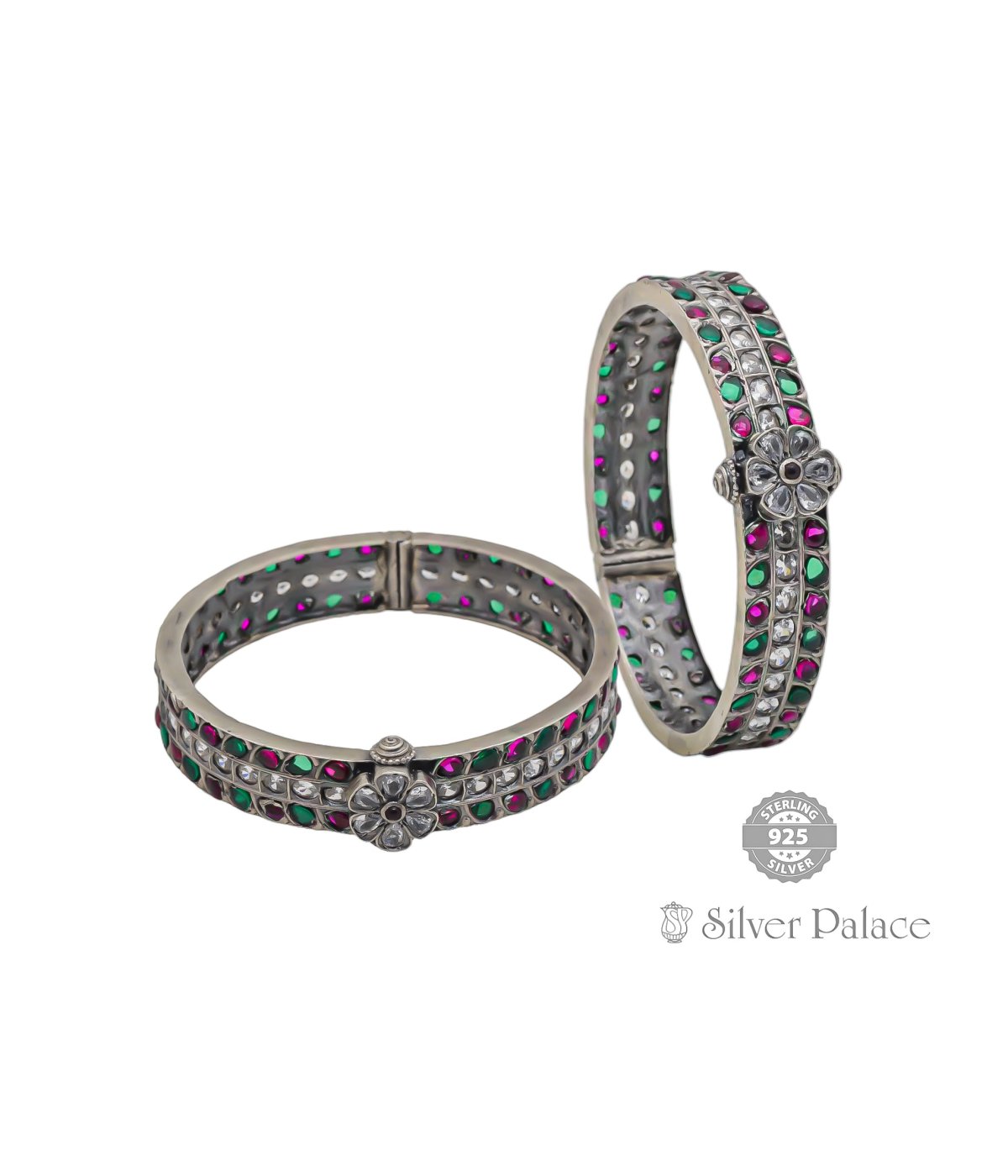 White - Saanjh Bela Floral Oxidised Bangle