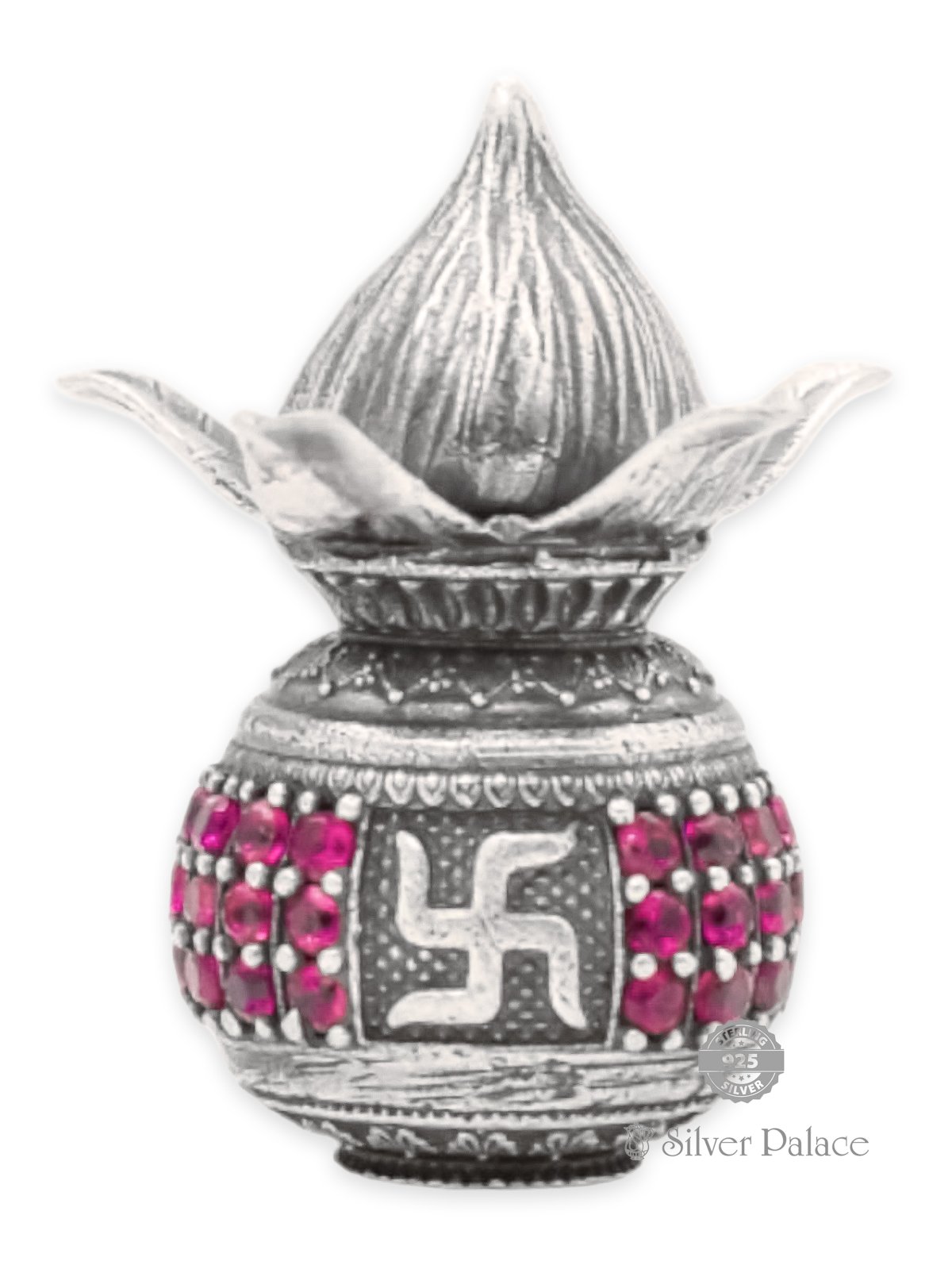 925 OXIDISED SILVER PINK STONE KALASAM FOR POOJA CEREMONIES
