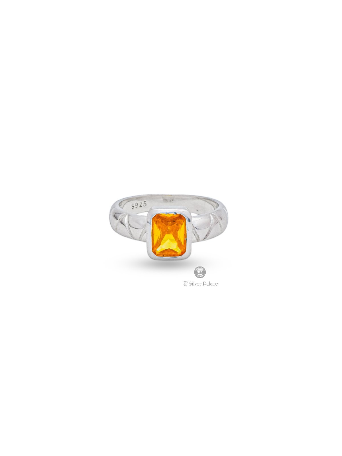 925 STERLING SILVER SQUARE TYPE YELLOW STONE RASHI RING FOR UNISEX