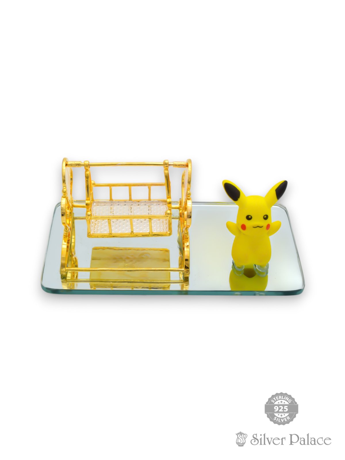 925 SILVER GOLD POLISHED SWING CHAIR WITH PIKACHU TOY GIFT FOR KIDS