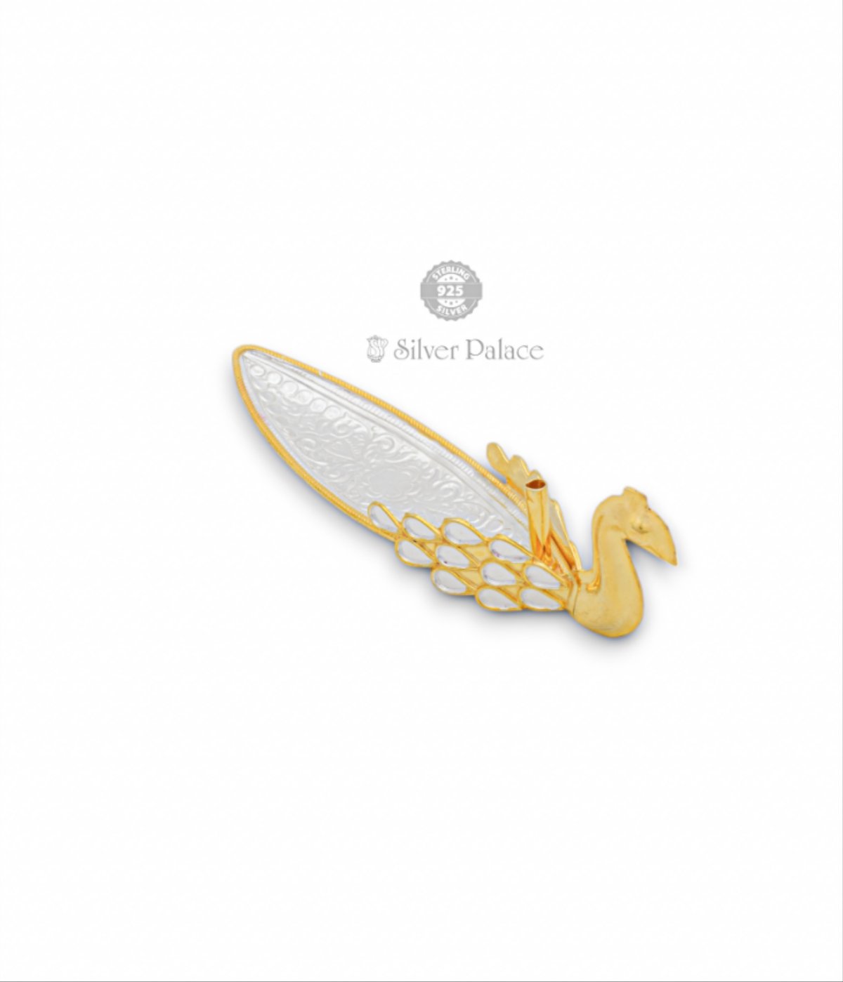 Silver Swan Agarbathi Holder with Gold Polish 