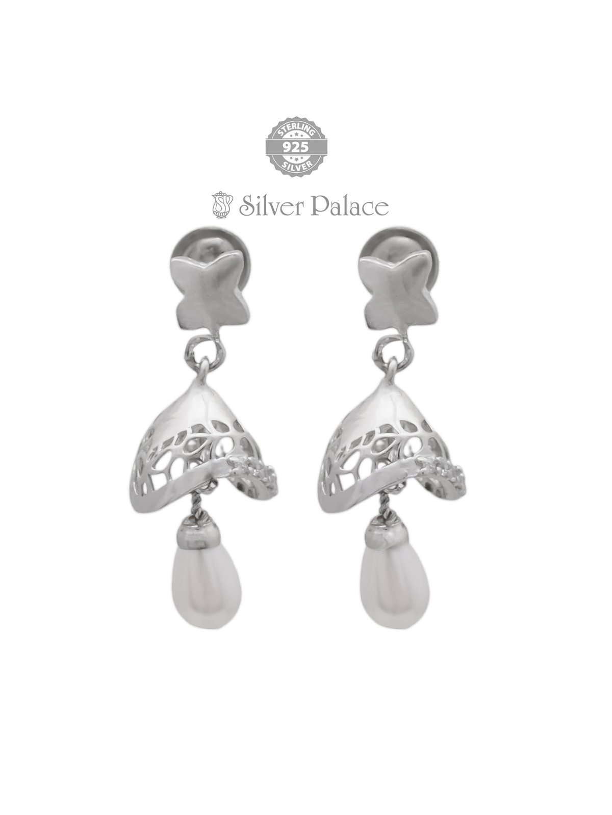 925 Sterling Silver Brinjal Shape Pearl Design Jhumka For Girls