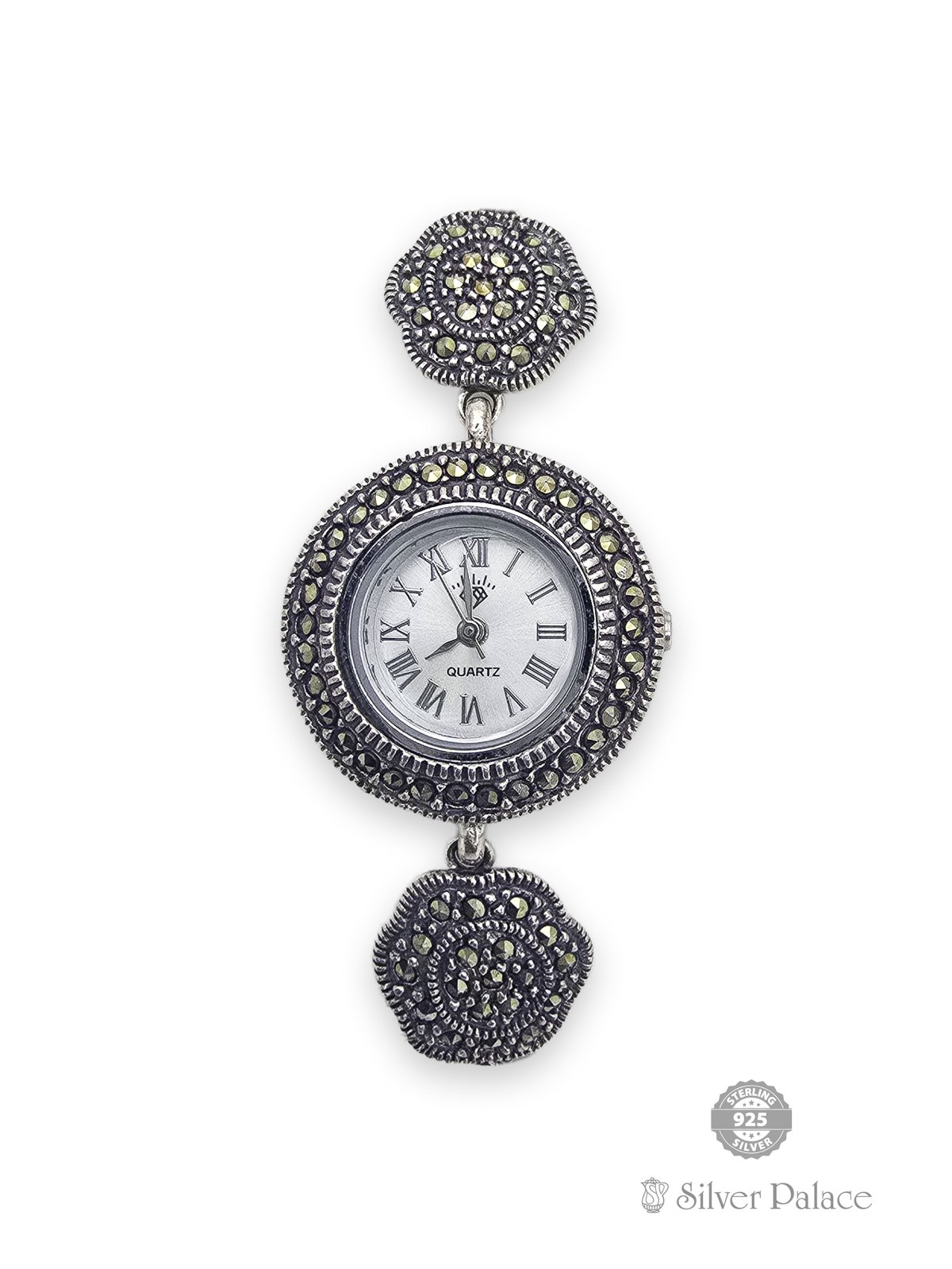 925 STERLING SILVER FLORAL DESIGN STRAP WITH MARCA STONES WATCH FOR GIRLS