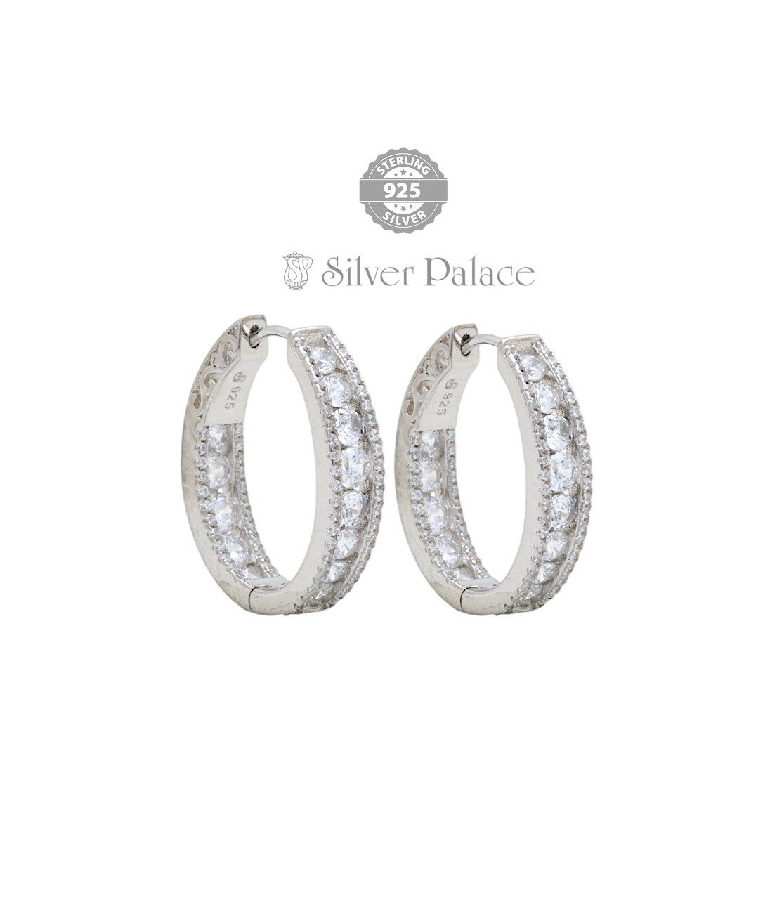 92.5 Sterling Silver Front and Back Diamond Hoop Earrings