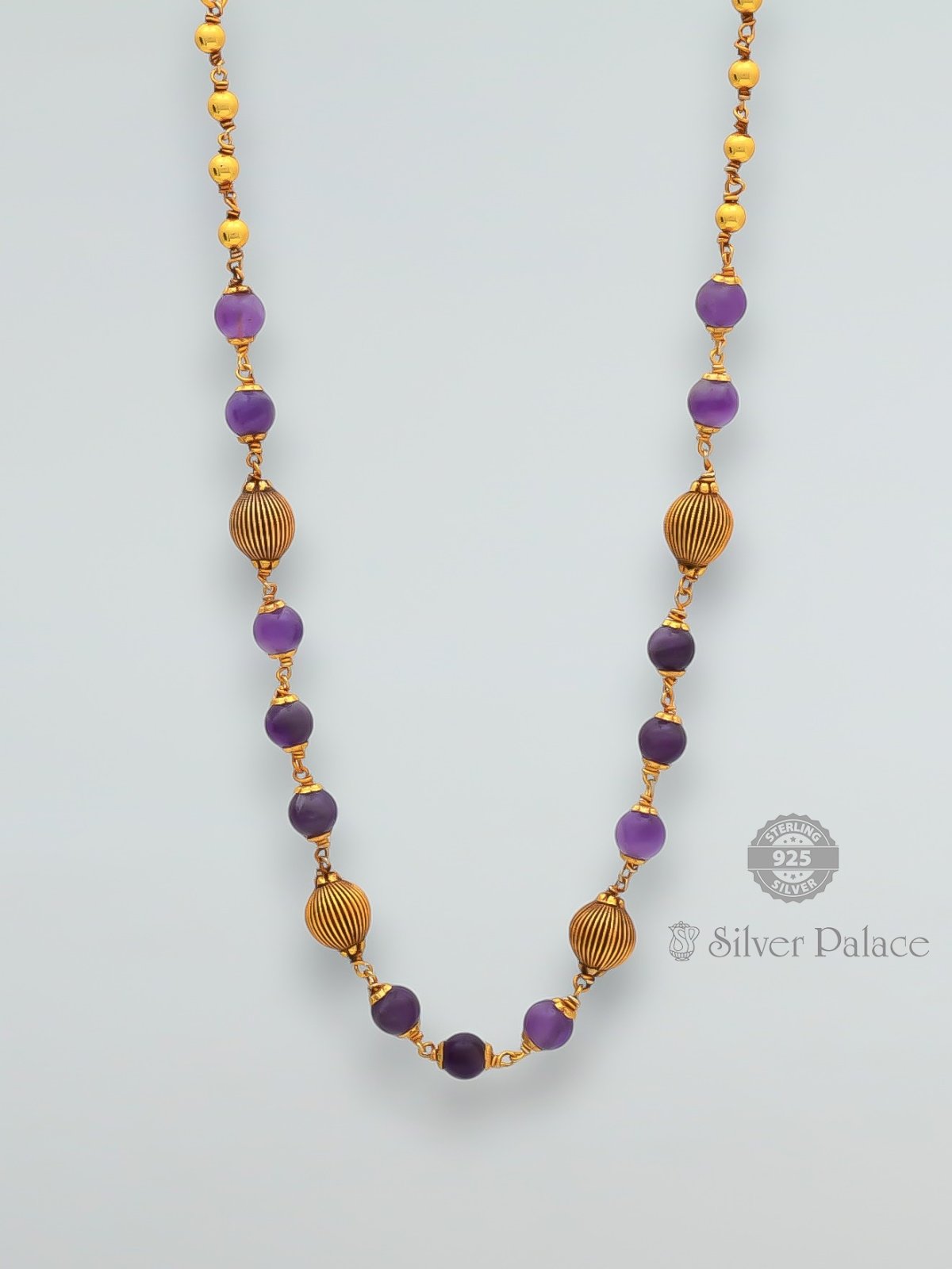 925 SILVER GOLD POLISHED PURPLE BEADS DESIGN MALAA FOR LADIES ANITE COLLECTION 
