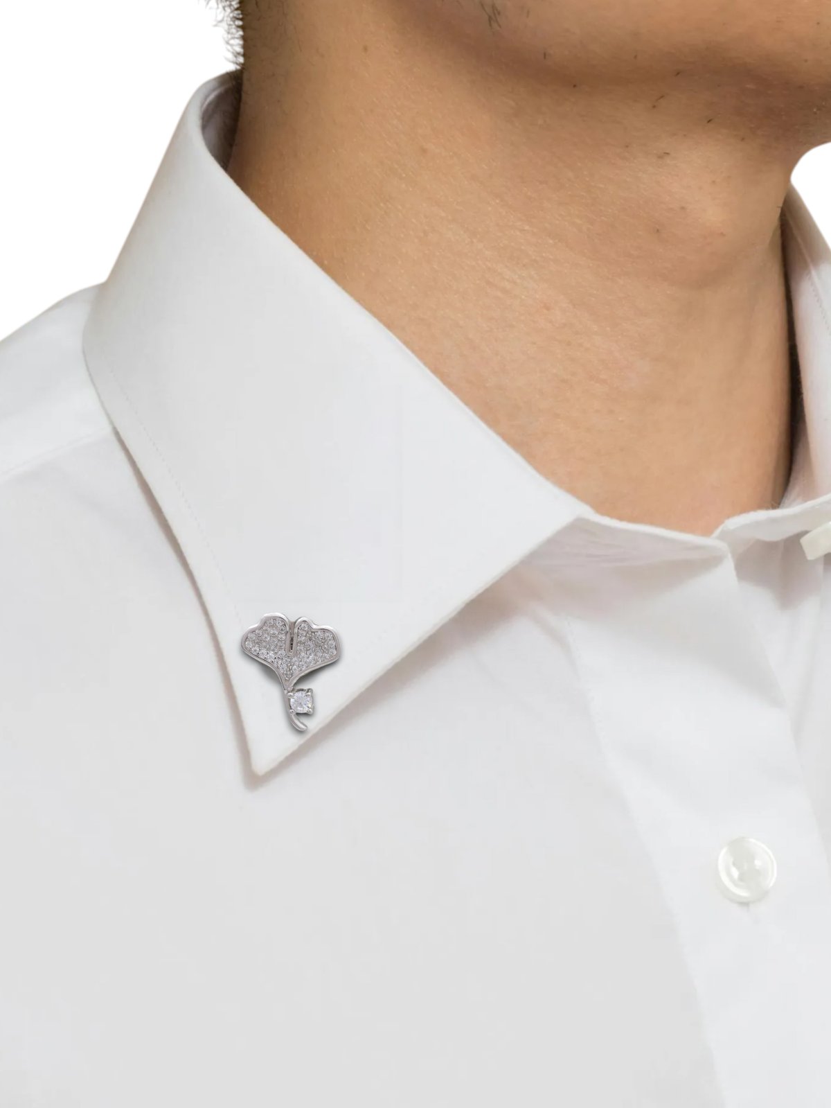 925 STERLING SILVER CZ STONE WITH GINKGO LEAF BROACH