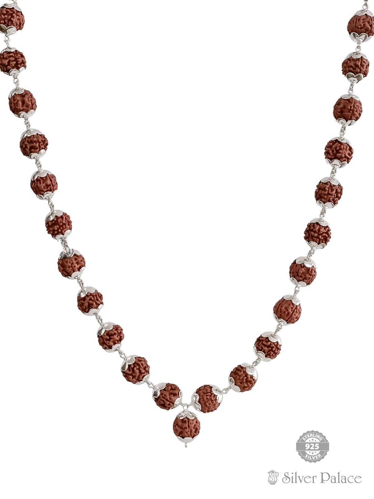 92.5 Silver Natural 54/108 Rudraksha Mala IN 6MM/8MM/10MM 
