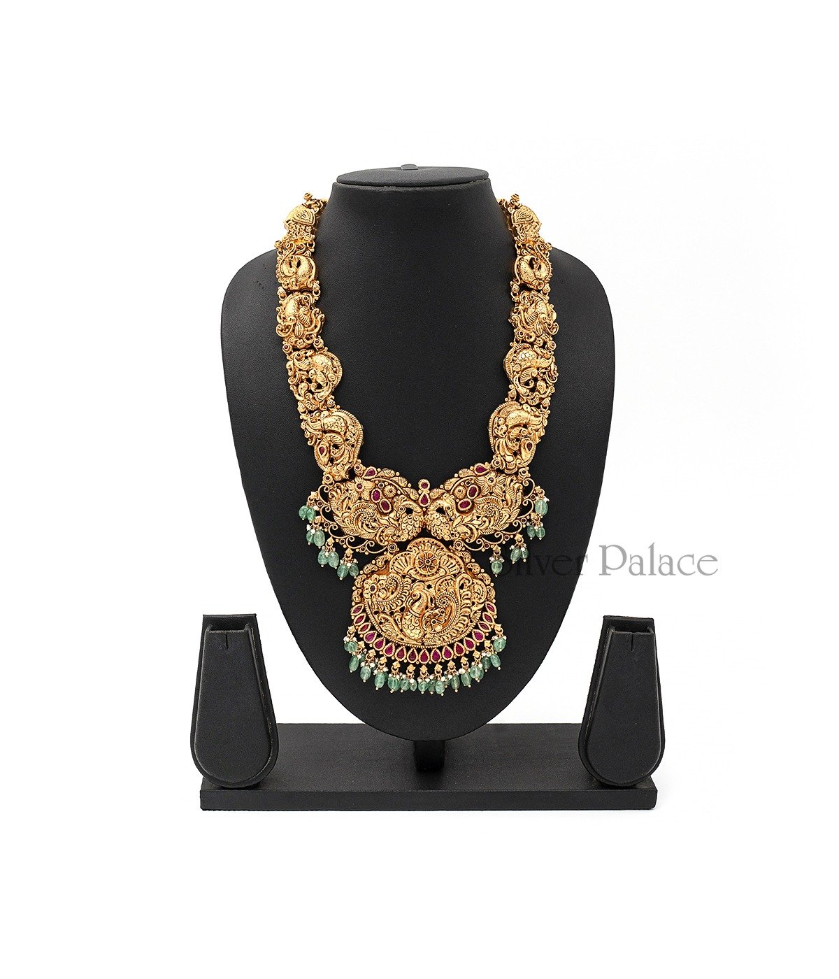 GOLD POLISHED TRADITIONAL LONG HARA WITH GREEN BEADS