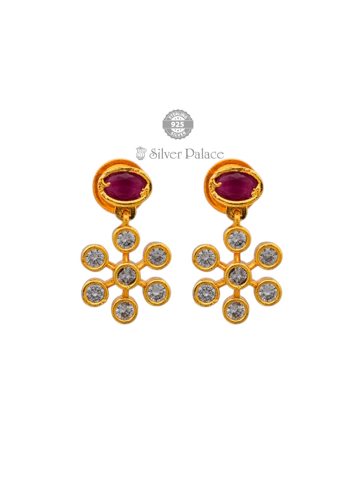 925 SILVER GOLD POLISHED FLORAL JHUMKA WITH RED STONE FOR GIRLS ANITE COLLECTION