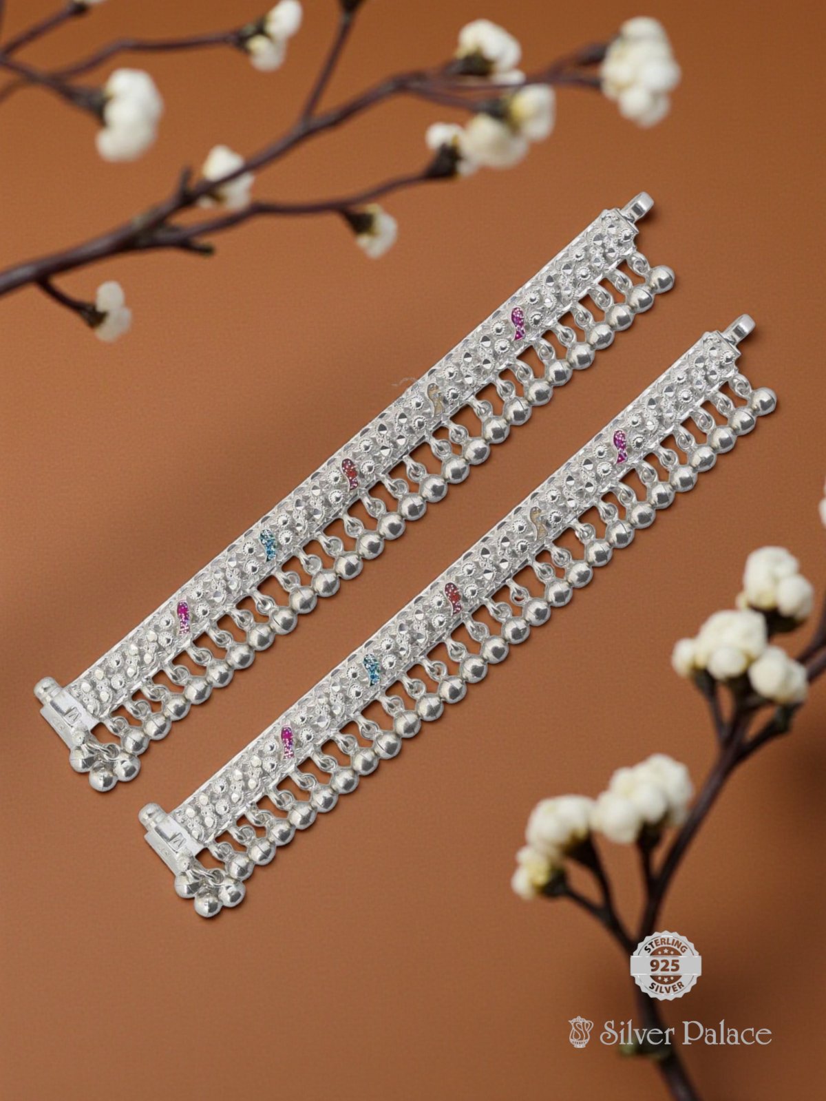SILVER HANDMADE  WITH FULL BELLS ANKLETS FOR BORN BABY 