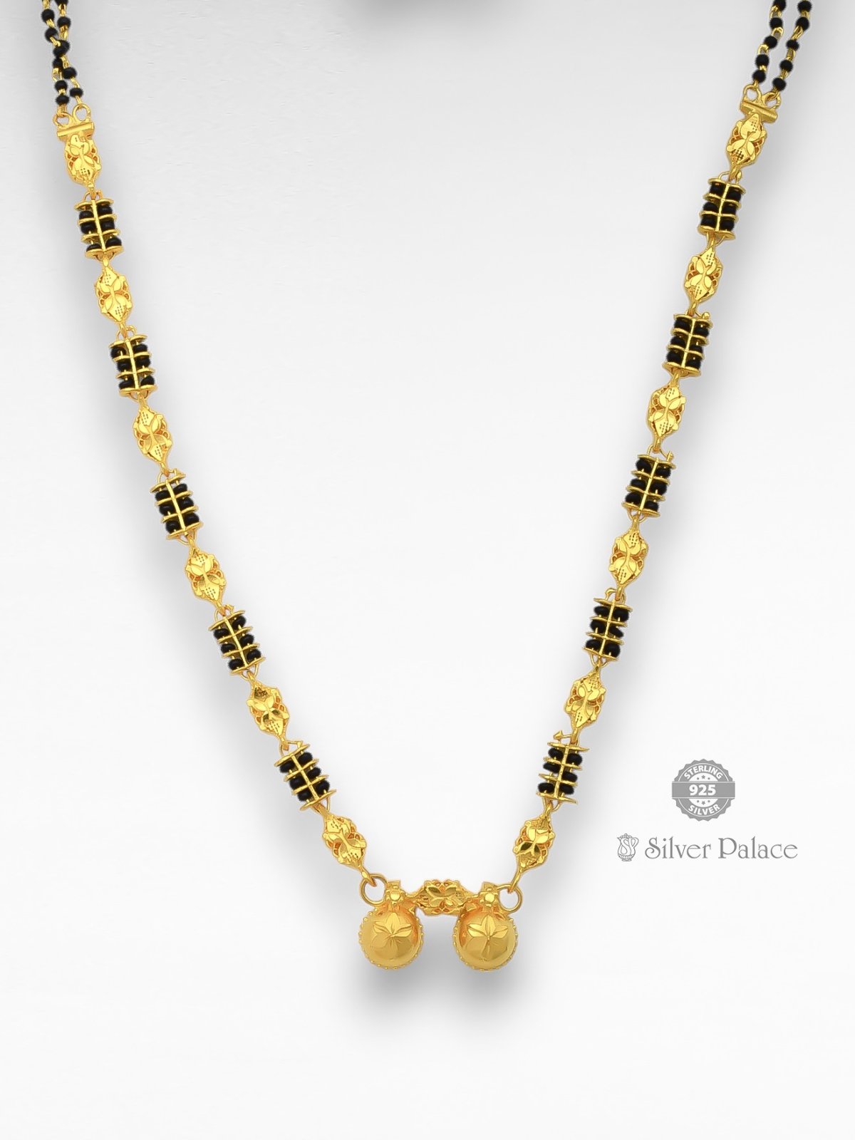 925 SILVER GOLD POLISHED FLORAL WITH BEADS DESIGN MANGALSUTRA ANITE COLLECTION 