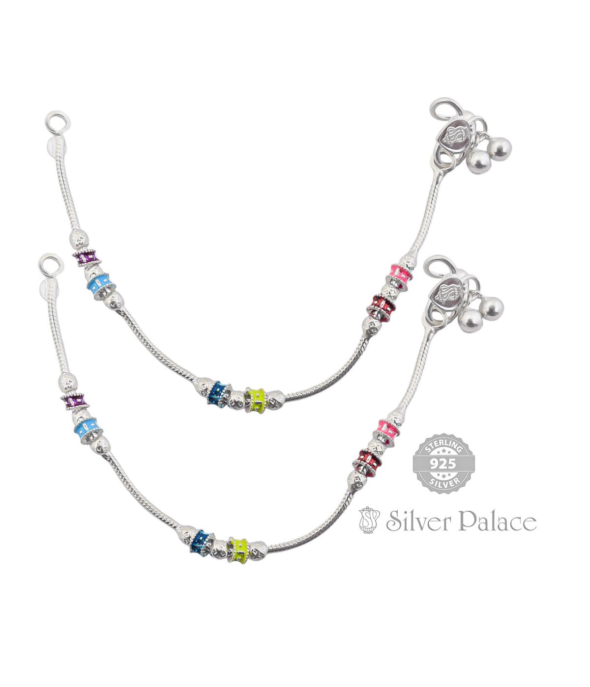 92.5 SILVER HANDMADE WITH ENAMEL FINISH ANKLETS  FOR KIDS 