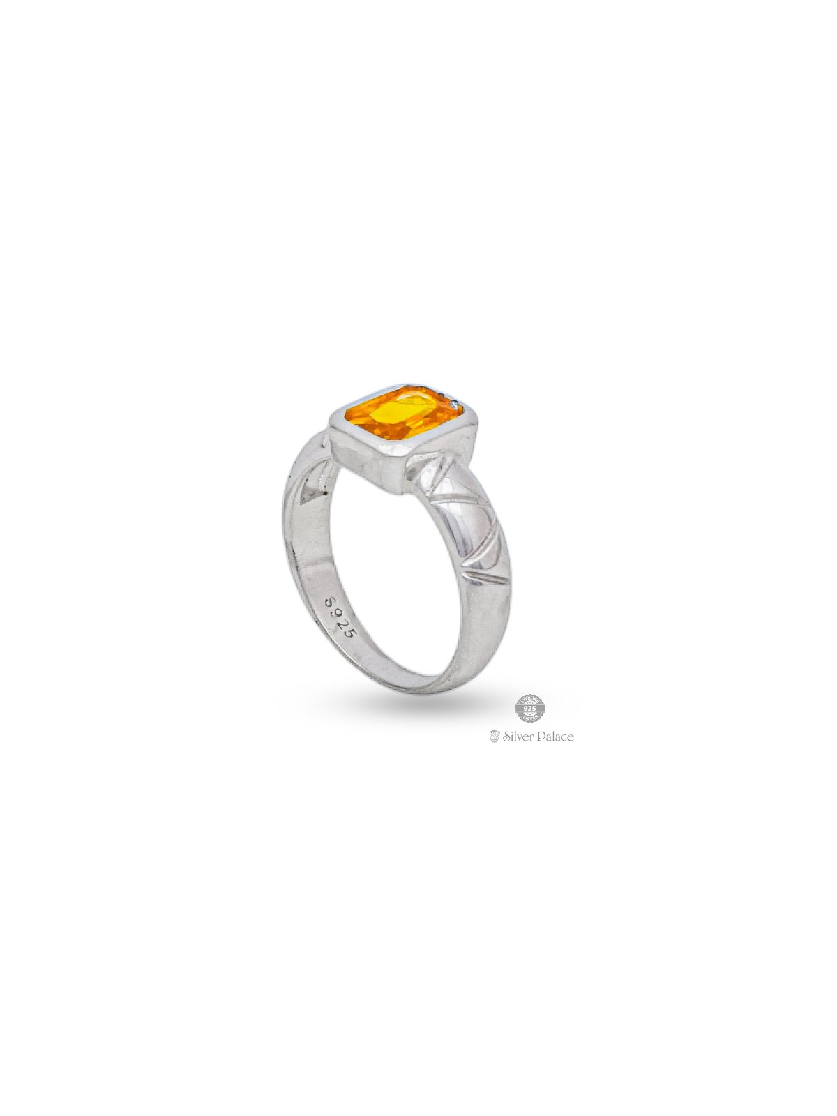 925 Sterling Silver Square Type Yellow Stone Rashi Ring For Unisex ...